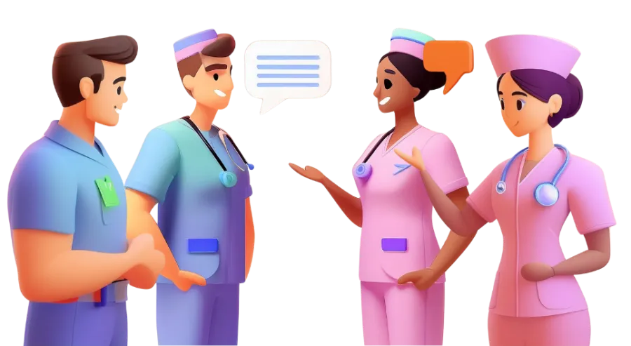 Des infirmiers et infirmières échangent entre eux